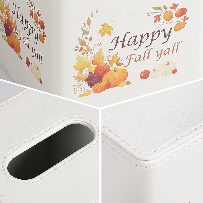 Cretkhp Fall Decor Tissue Box Cover, PU Leather Tissue Box Holder with Magnetic Closure for Home, Square Tissue Holder for Harvest Autumn Season Halloween Thanksgiving - Image 3